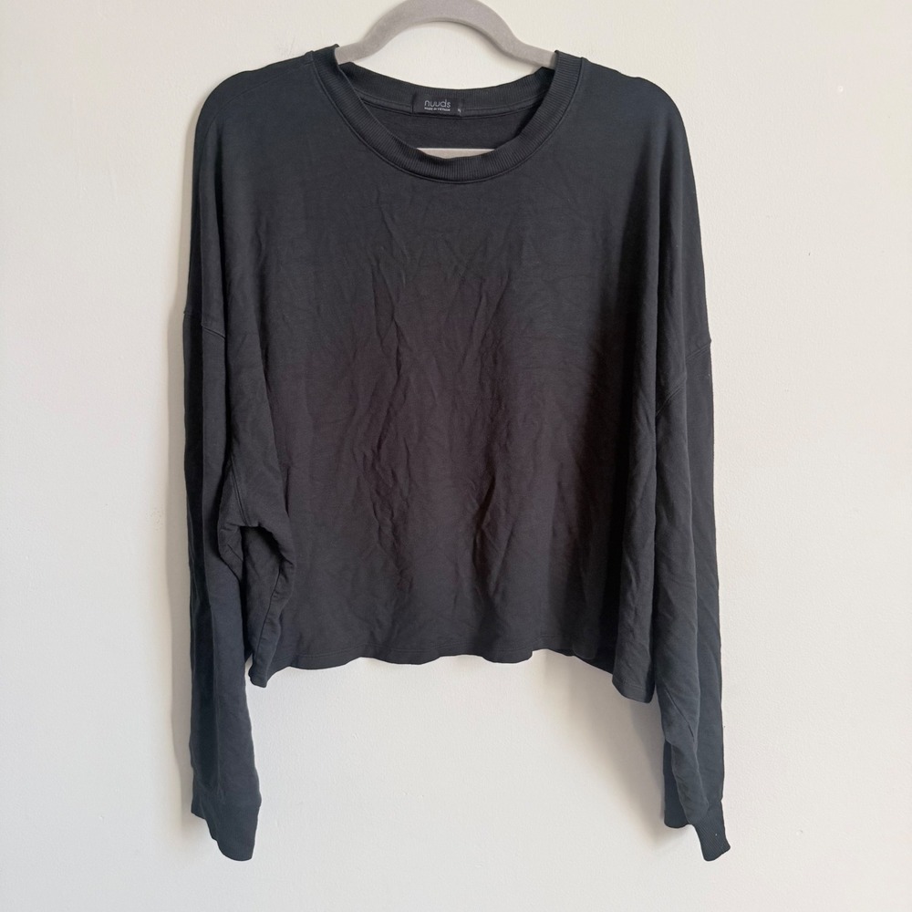 Nuuds Oversized Cropped Long Sleeve Tee Black Crew Neck XL